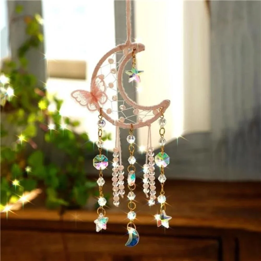 Pink Butterfly Small Moon Dream Catchers